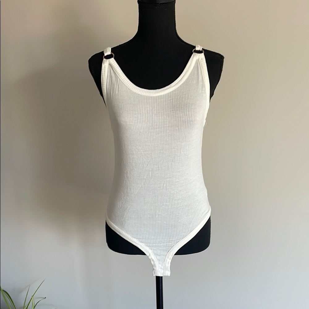 NWOT Free People White Ribbed Women's Bodysuit Sz M